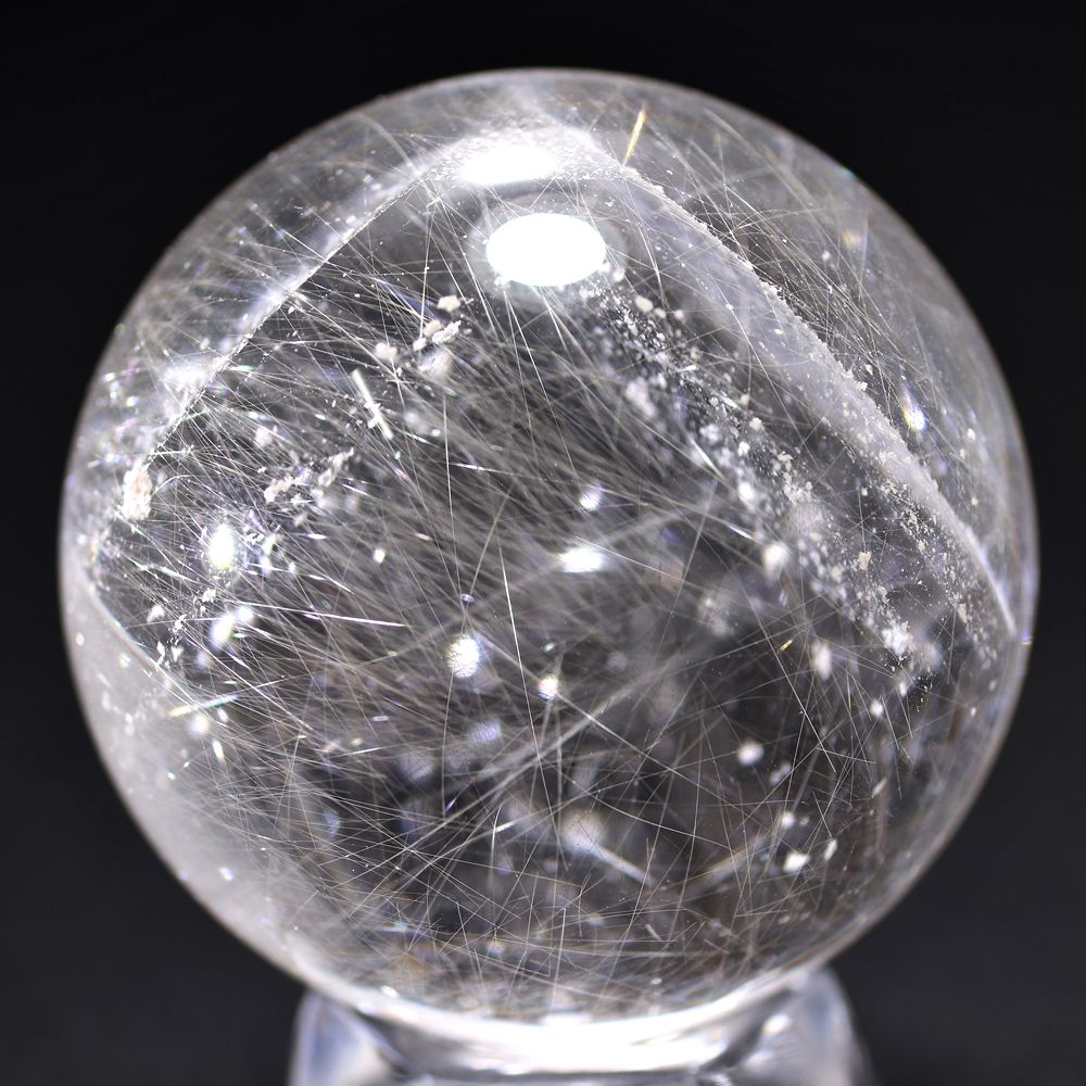 記念特価★[珍品！]スノーホワイトファントムガーデンルチルクォーツ丸玉/スフィア（直径44.2mm）