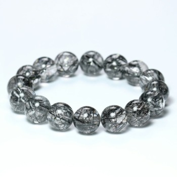 記念特価★[高品質]ブラジル産ブラックトルマリンクォーツブレスレット（約13.5mm玉・市場価格は超高騰！）(24th-BLTM-BR1351IS)