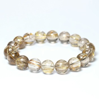 記念特価★[高品質]クリアゴールドルチルクォーツブレスレット（約11.5mm玉）(24th-CRGL-BR1151IS)