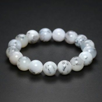 記念特価★マダガスカル産デンドライトホワイトオパールブレスレット/デンドリティックホワイトオパール（約12mm玉）(24th-DWHO-BR1201IS)