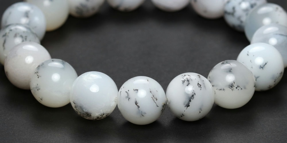 記念特価★マダガスカル産デンドライトホワイトオパールブレスレット/デンドリティックホワイトオパール(約12mm玉)-slide-1