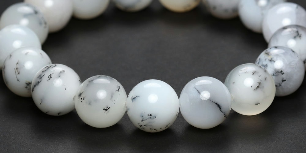 記念特価★マダガスカル産デンドライトホワイトオパールブレスレット/デンドリティックホワイトオパール(約12mm玉)-slide-2