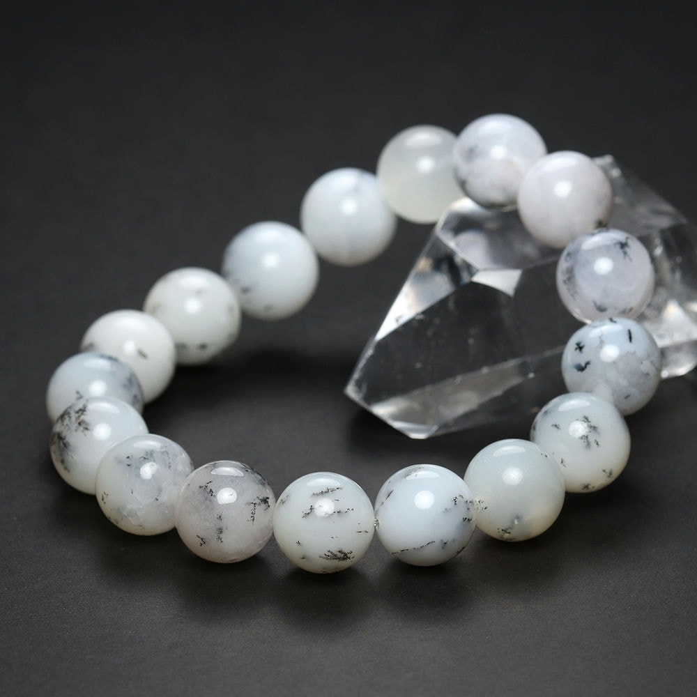 記念特価★マダガスカル産デンドライトホワイトオパールブレスレット/デンドリティックホワイトオパール(約12mm玉)-slide-5