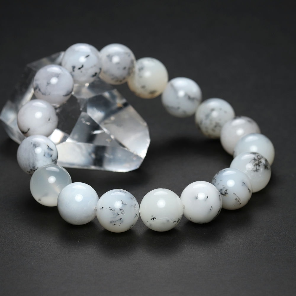 記念特価★マダガスカル産デンドライトホワイトオパールブレスレット/デンドリティックホワイトオパール(約12mm玉)-slide-6