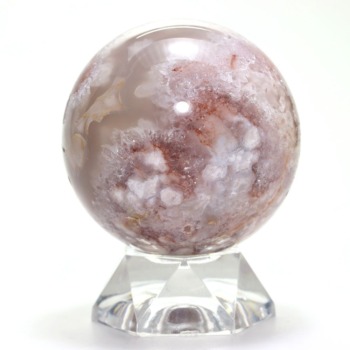 記念特価★[高品質]マダガスカル産フラワーアゲートピンクアメジストクォーツ丸玉/スフィア（高さ58.4mm）(24th-FLWAG-SP0584IS)