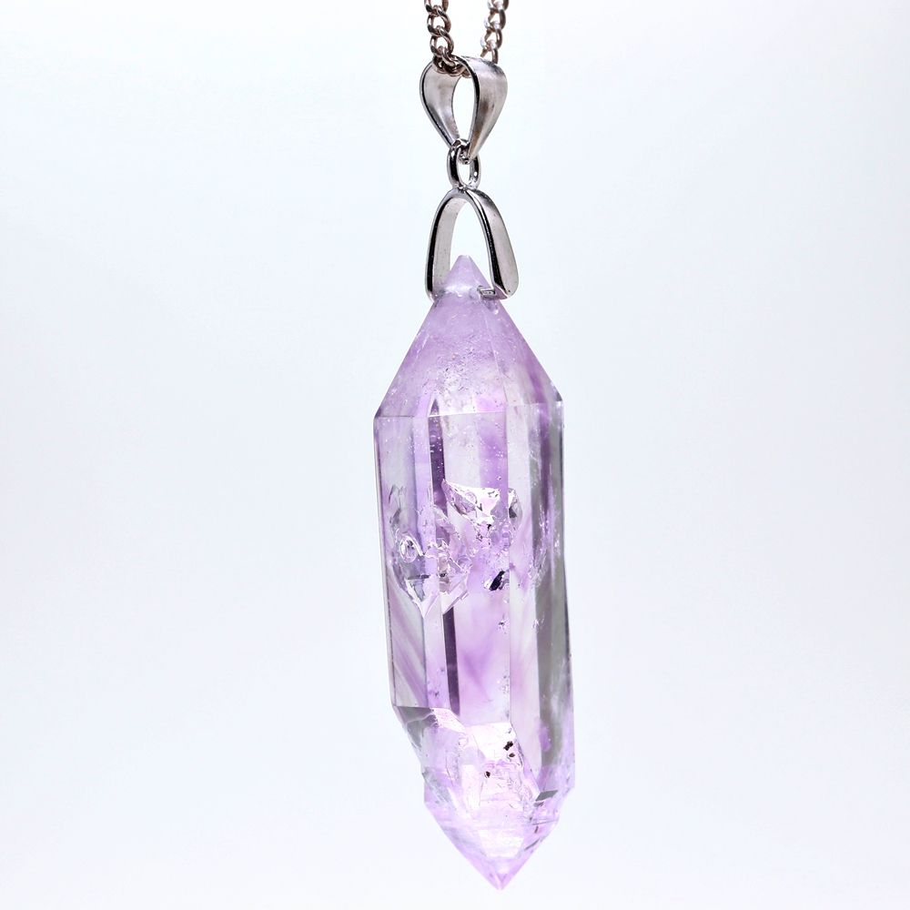 記念特価★ナミビア/ブランドバーグ産水入りラベンダーアメジストペンダントトップ(シルバー925・部分ポリッシュ&先端にレピドクロサイト)-slide-2