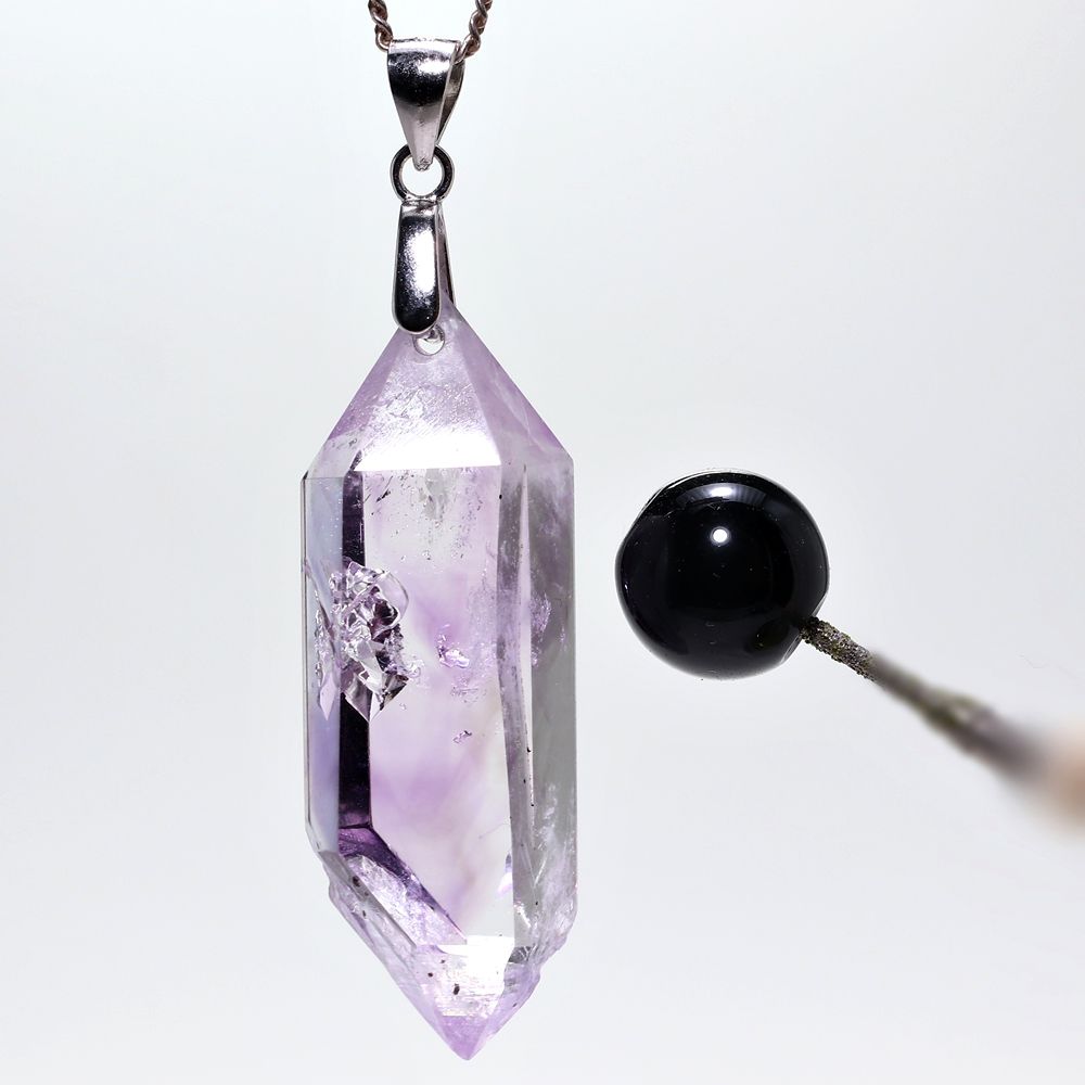 記念特価★ナミビア/ブランドバーグ産水入りラベンダーアメジストペンダントトップ(シルバー925・部分ポリッシュ&先端にレピドクロサイト)-slide-7