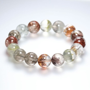 記念特価★[超オススメ！高品質++]ブラジル産ミックスガーデンクォーツ、ルチル・エビドット・ブラックトルマリン・サゲニティックインクォーツブレスレット（約13.5mm玉）(24th-MGRB-BR1351IS)