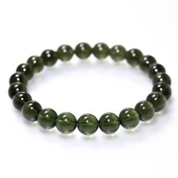 記念特価★[高品質++]天然モルダバイトブレスレット（約9mm玉・若干の欠け有・鑑別書付属）(24th-MOLDA-MC1745IS)