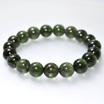 記念特価★[珍品レア！超特価！高品質]天然レインボーモルダバイトブレスレット（約11mm玉/鑑別書付属・虹の出る玉＆気泡入り玉多数！若干の欠け有）★現品動画あり(24th-MOLDA-MC2041)