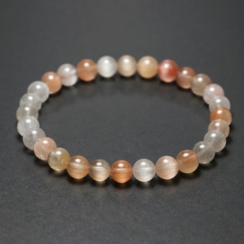 記念特価★[超特価！高品質++]ブラジル産ミックスサゲニティッククォーツブレスレット（約7mm玉・半数キャッツアイ入り）(24th-MSAG-BR0701IS)