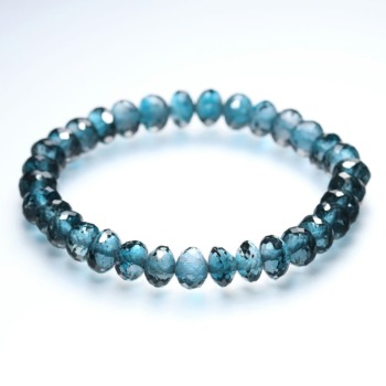 記念特価★[宝石質]ブラジル産ロンドンブルートパーズブレスレット（約8.5mm玉・ボタンカット）(24th-RBTZ-BR0851IS)