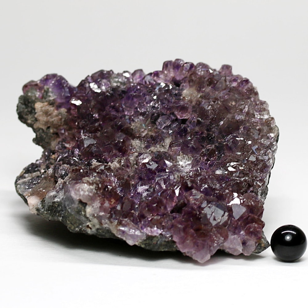 インド/カルール産アメジストエレスチャルクラスター(原石226g・レピドクロサイト、ゲーサイト内包・僅かにカルサイト共生)-slide-9