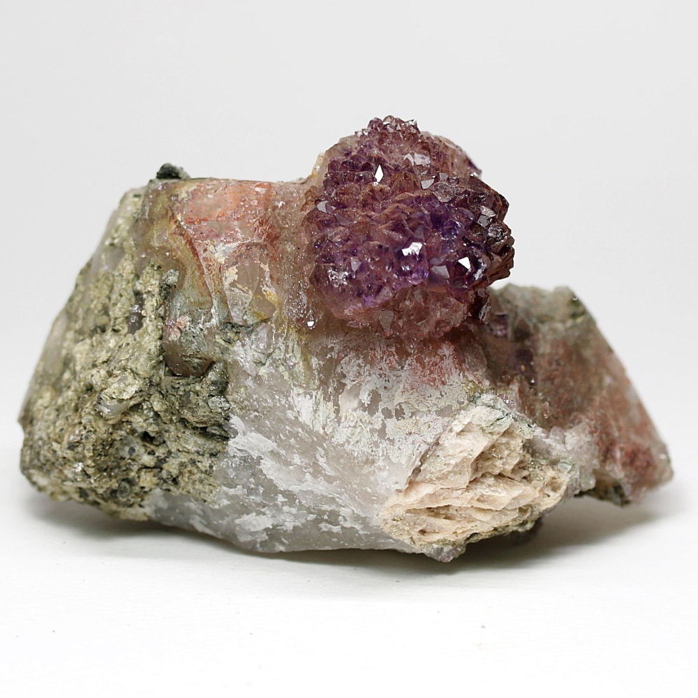 インド/カルール産アメジストエレスチャルクラスター(原石394g・レピドクロサイト内包・クォーツ共生)-slide-0