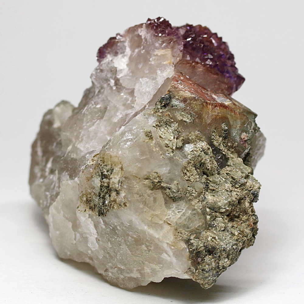 インド/カルール産アメジストエレスチャルクラスター(原石394g・レピドクロサイト内包・クォーツ共生)-slide-4