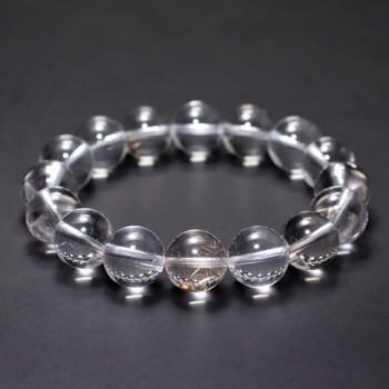 [高品質++]インド/マニハール産ヒマラヤ水晶ブレスレット（約13mm玉・高透明度／ルチル入り）(CHMH-BR1302IS)