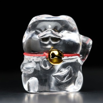 [高品質]天然水晶まねき猫（彫刻/高さ約3cm置き物）(CR-NK001IS)