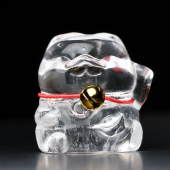 [高品質]天然水晶まねき猫（彫刻/高さ約3cm置き物）(CR-NK003IS)