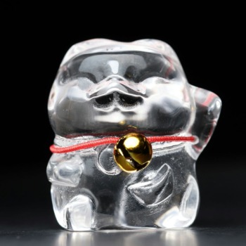 [高品質]天然水晶まねき猫（彫刻/高さ約3cm置き物）(CR-NK010IS)