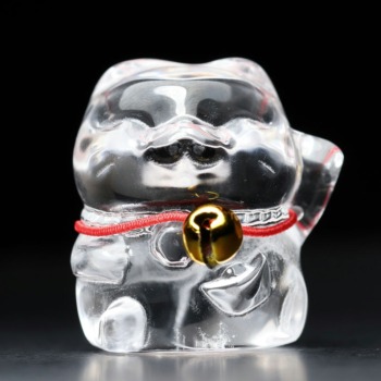 [高品質]天然水晶まねき猫（彫刻/高さ約3cm置き物）(CR-NK014IS)