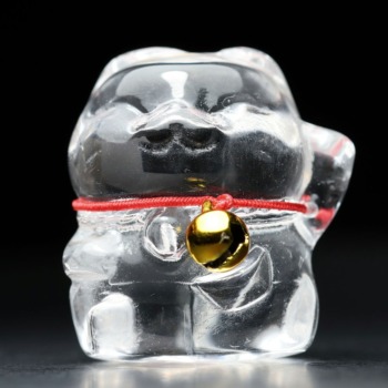 [高品質]天然水晶まねき猫（彫刻/高さ約3cm置き物）(CR-NK019IS)