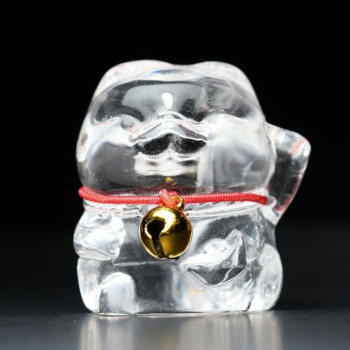 [高品質]天然水晶まねき猫（彫刻/高さ約3cm置き物）(CR-NK020IS)