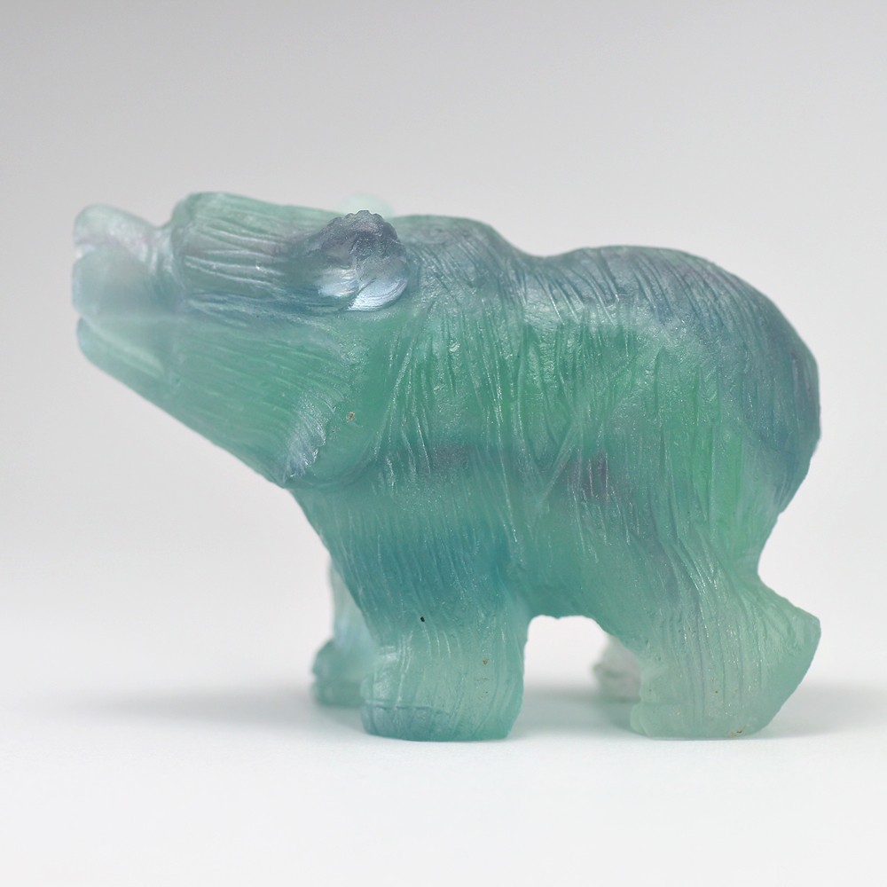 天然レインボーフローライト彫刻クマ（置物）