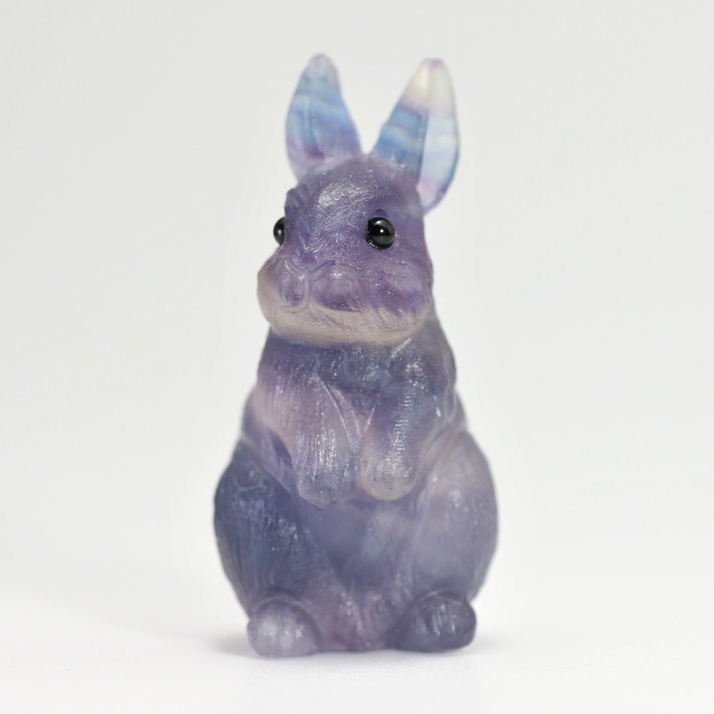 天然レインボーフローライト彫刻ウサギ（置物）