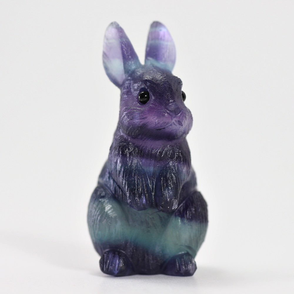 天然レインボーフローライト彫刻ウサギ（置物）