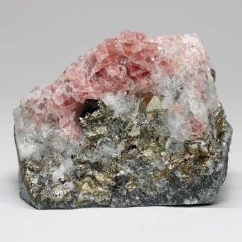 インカローズ結晶原石（ロードクロサイト）/クォーツ＆パイライト共生（総重量77.6g）(INR-RF0776IS)