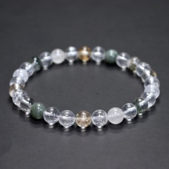 [特別価格/3A+]インド/マニハール産ヒマラヤ水晶ブレスレット（約6.5mm玉・特選ミックスタイプ）(MHMH-BR0653IS)