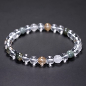 [高品質+]インド/マニハール産ヒマラヤ水晶ブレスレット（約6.5mm玉・特選ミックスタイプ）(MHMH-BR0656IS)