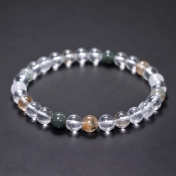 [高品質]インド/マニハール産ヒマラヤ水晶ブレスレット（約6.5mm玉・特選ミックスタイプ）(MHMH-BR0657IS)