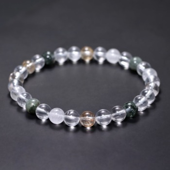 [高品質+]インド/マニハール産ヒマラヤ水晶ブレスレット（約6.5mm玉・特選ミックスタイプ）(MHMH-BR0658IS)