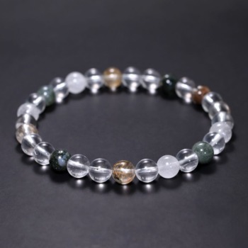 [高品質+]インド/マニハール産ヒマラヤ水晶ブレスレット（約6.5mm玉・特選ミックスタイプ）(MHMH-BR0659IS)