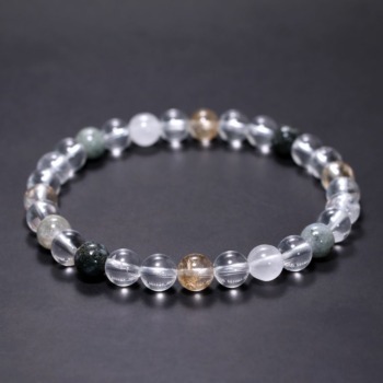 [高品質+]インド/マニハール産ヒマラヤ水晶ブレスレット（約6.5mm玉・特選ミックスタイプ）(MHMH-BR0660IS)