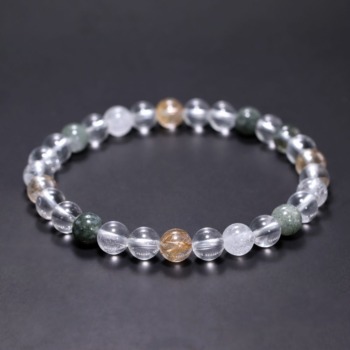 [高品質++]インド/マニハール産ヒマラヤ水晶ブレスレット（約6.5mm玉・特選ミックスタイプ）(MHMH-BR0661IS)