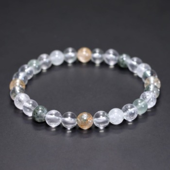 [特別価格/3A+]インド/マニハール産ヒマラヤ水晶ブレスレット（約7.5mm玉・特選ミックスタイプ）(MHMH-BR0752IS)