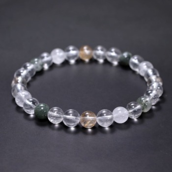 [特別価格/3A+]インド/マニハール産ヒマラヤ水晶ブレスレット（約7.5mm玉・特選ミックスタイプ）(MHMH-BR0753IS)