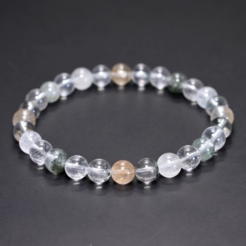 [特別価格/3A+]インド/マニハール産ヒマラヤ水晶ブレスレット（約7.5mm玉・特選ミックスタイプ）(MHMH-BR0754IS)