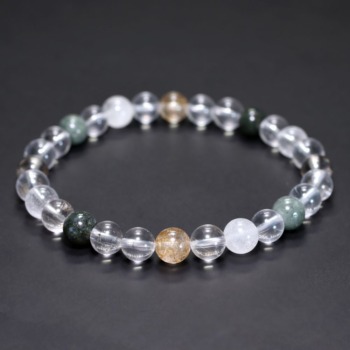 [高品質]インド/マニハール産ヒマラヤ水晶ブレスレット（約7.5mm玉・特選ミックスタイプ）(MHMH-BR0755IS)