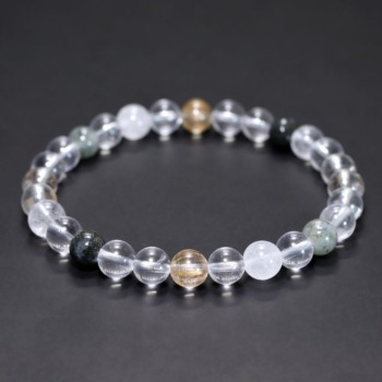 [高品質]インド/マニハール産ヒマラヤ水晶ブレスレット（約7.5mm玉・特選ミックスタイプ）(MHMH-BR0756IS)