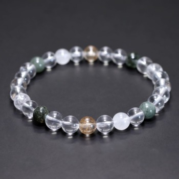 [高品質]インド/マニハール産ヒマラヤ水晶ブレスレット（約7.5mm玉・特選ミックスタイプ）(MHMH-BR0757IS)