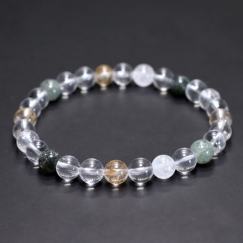 [高品質]インド/マニハール産ヒマラヤ水晶ブレスレット（約7.5mm玉・特選ミックスタイプ）(MHMH-BR0758IS)