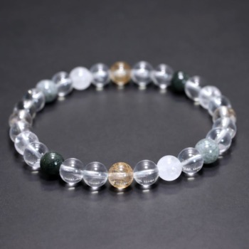 [高品質+]インド/マニハール産ヒマラヤ水晶ブレスレット（約7.5mm玉・特選ミックスタイプ）(MHMH-BR0759IS)