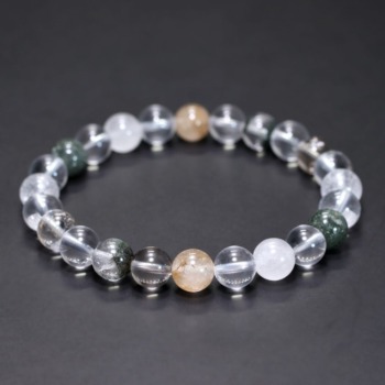 [3A++]インド/マニハール産ヒマラヤ水晶ブレスレット（約8mm玉・特選ミックスタイプ）(MHMH-BR0802IS)