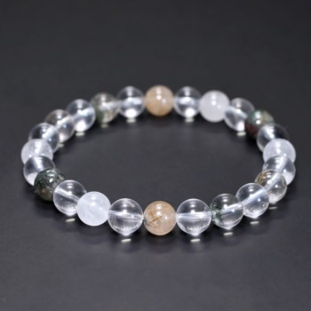 [3A++]インド/マニハール産ヒマラヤ水晶ブレスレット（約8mm玉・特選ミックスタイプ）(MHMH-BR0803IS)