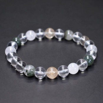 [3A++]インド/マニハール産ヒマラヤ水晶ブレスレット（約8.5mm玉・特選ミックスタイプ）(MHMH-BR0856IS)