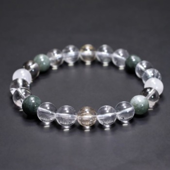 [特別価格/3A+]インド/マニハール産ヒマラヤ水晶ブレスレット（約9.5mm玉・特選ミックスタイプ）(MHMH-BR0954IS)