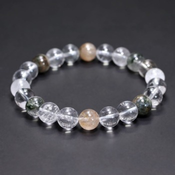 [特別価格/3A+]インド/マニハール産ヒマラヤ水晶ブレスレット（約9.5mm玉・特選ミックスタイプ）(MHMH-BR0955IS)